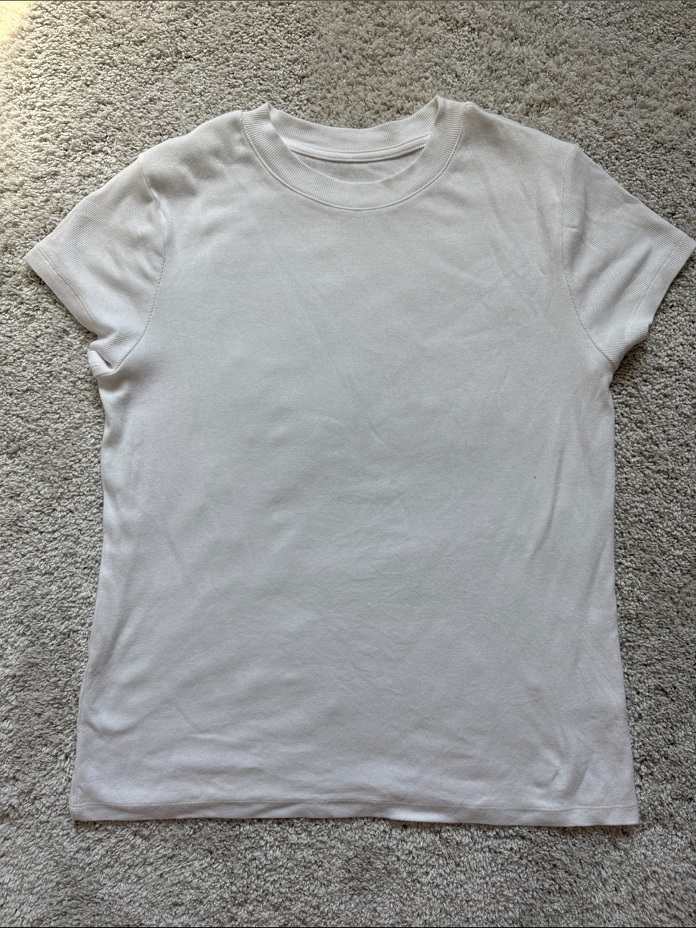Classic Women's Crewneck Ribbed Short Sleeve Tee - White